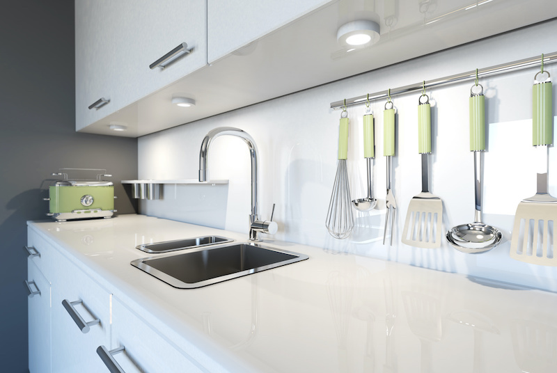 White glass splashback kitchen Gold Coast